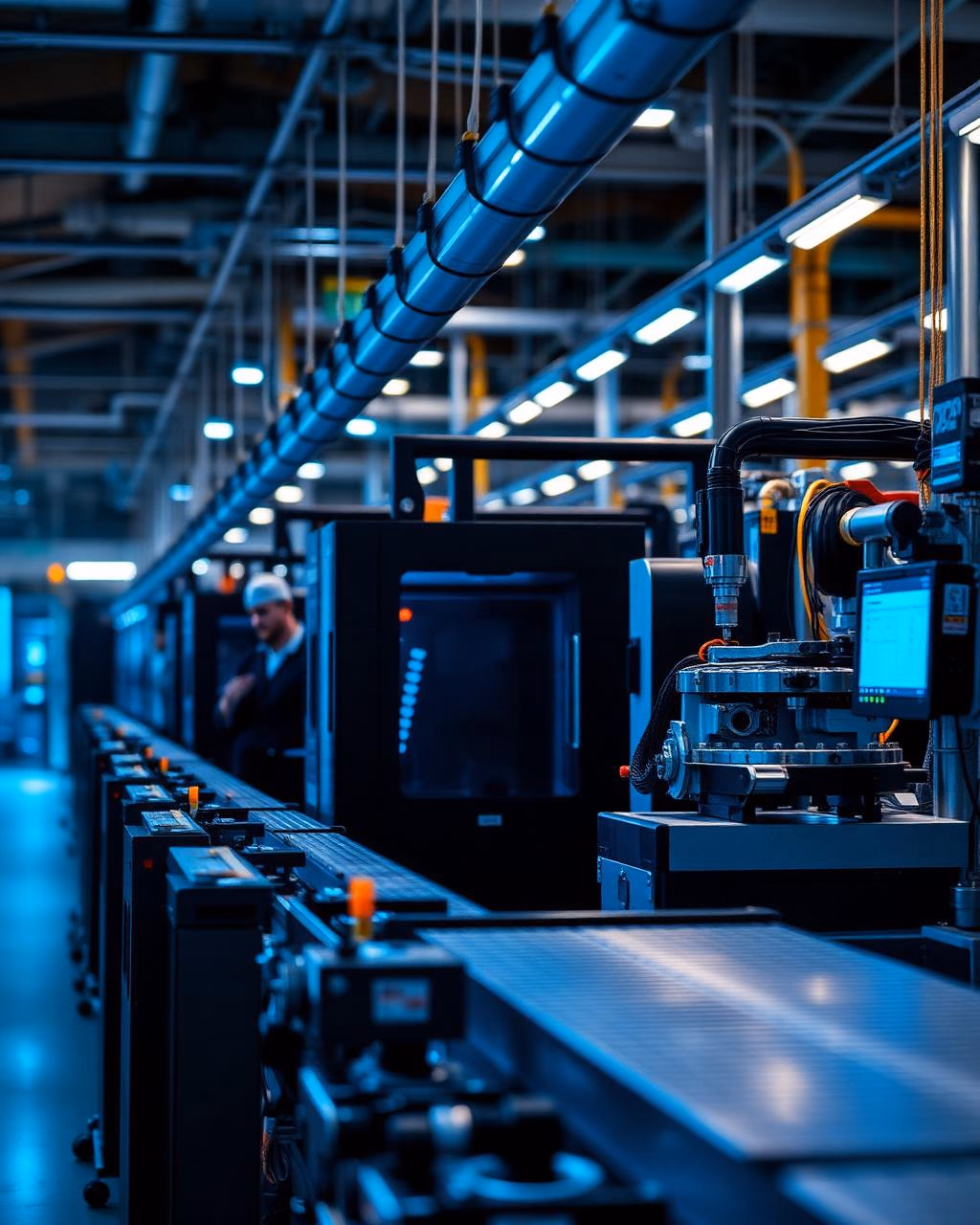 Operator monitoring an energy-optimised production line