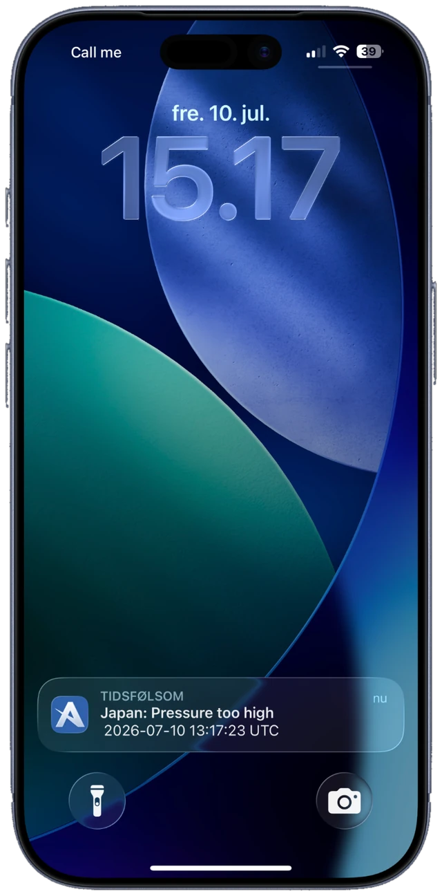 DCC push notification on an iPhone lock screen warning that machine pressure is too high